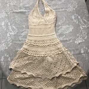 Vintage crotchet halter dress cream color ladies M